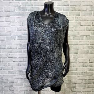 Helmut Lang Womens S Asym‎ Hem Sheer Silk Blend Chiffon Popover Tunic Top Blouse